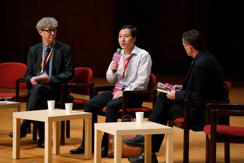 He Jiankui speaking at a panel discussion during the Human Genome Editing Conference in Hong Kong.